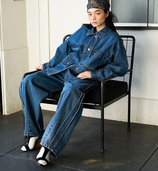 NOMINE「サイドライン タック ワイド ハイウエスト デニムパンツ」|デニム|