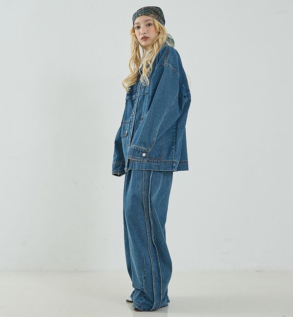 NOMINE「サイドライン タック ワイド ハイウエスト デニムパンツ」|デニム|