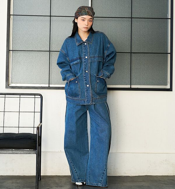 NOMINE「サイドライン タック ワイド ハイウエスト デニムパンツ」|デニム|