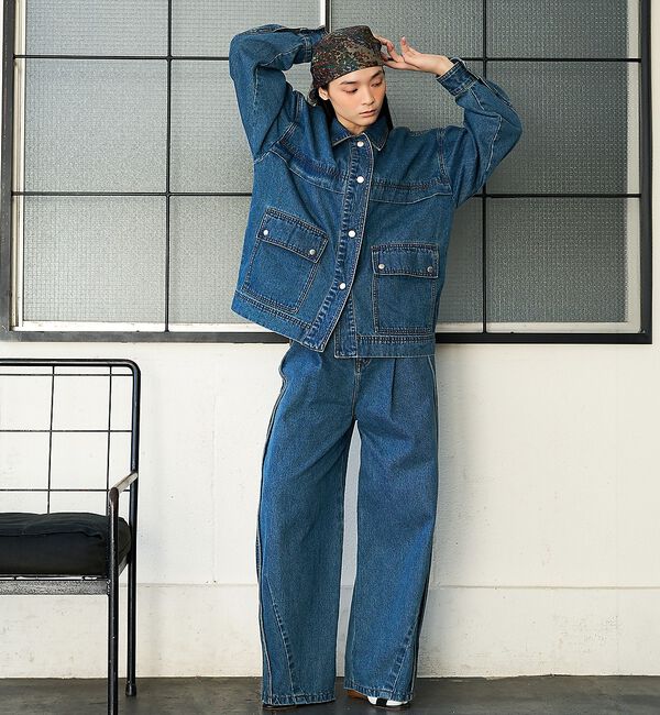 NOMINE「サイドライン タック ワイド ハイウエスト デニムパンツ」|デニム|