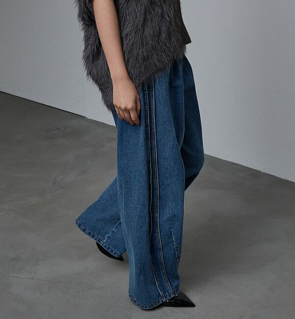 NOMINE「サイドライン タック ワイド ハイウエスト デニムパンツ」|デニム|