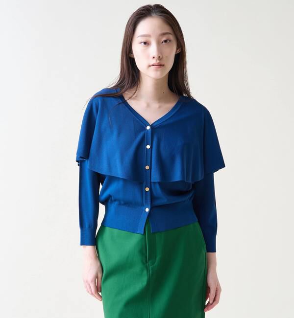 TIARA「Vネックケープニット」|ニット・セーター|ブルー