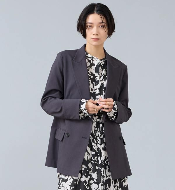 Liesse「麻調ピークドダブルジャケット」|テーラードジャケット|チャコールグレー