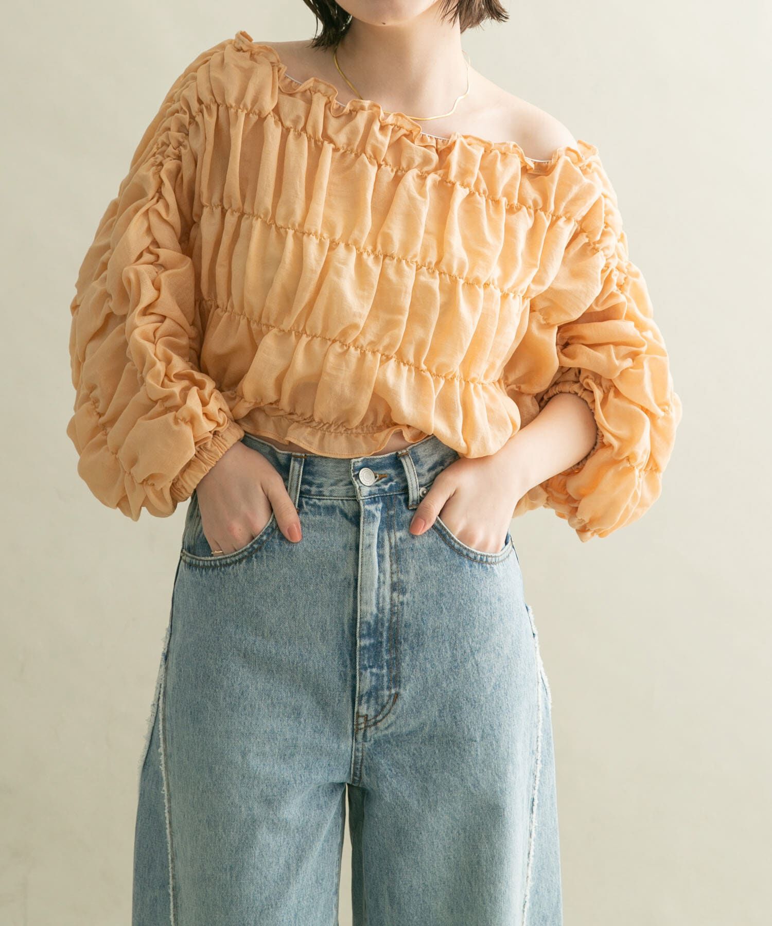  「マルチWAYシャーリングブラウス」|シャツ・ブラウス|オレンジ