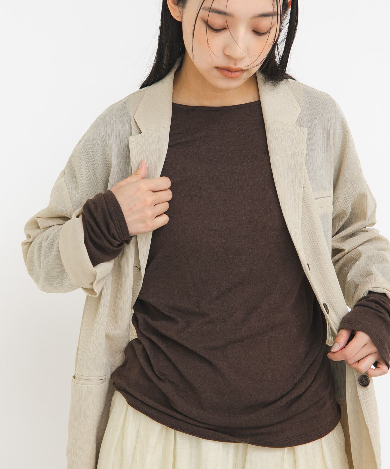  「タックドレープロンTEE」|Tシャツ・カットソー|ブラウン