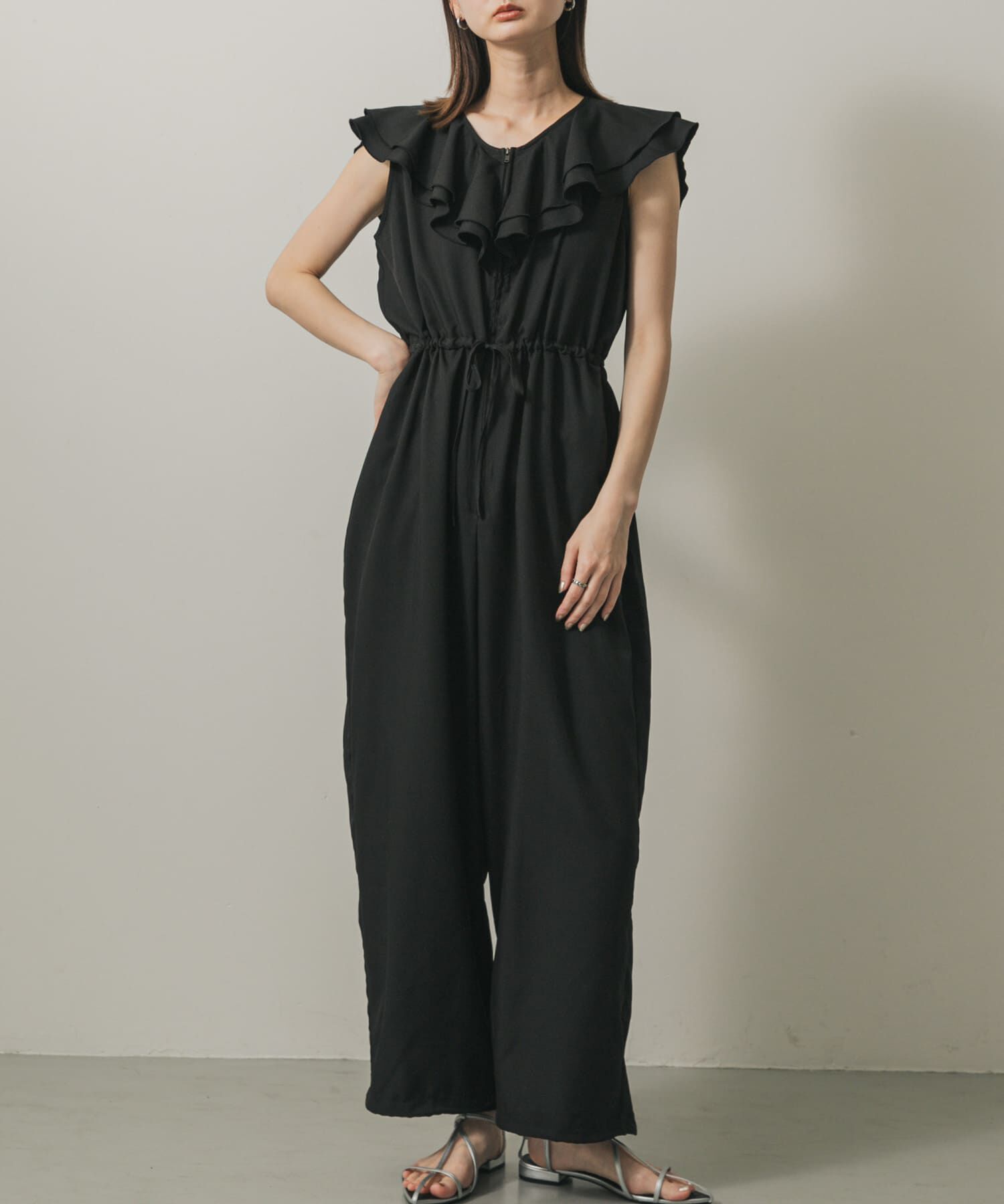 SENSE OF PLACE by URBAN RESEARCH「フリルオールインワン」|スカート|ブラック