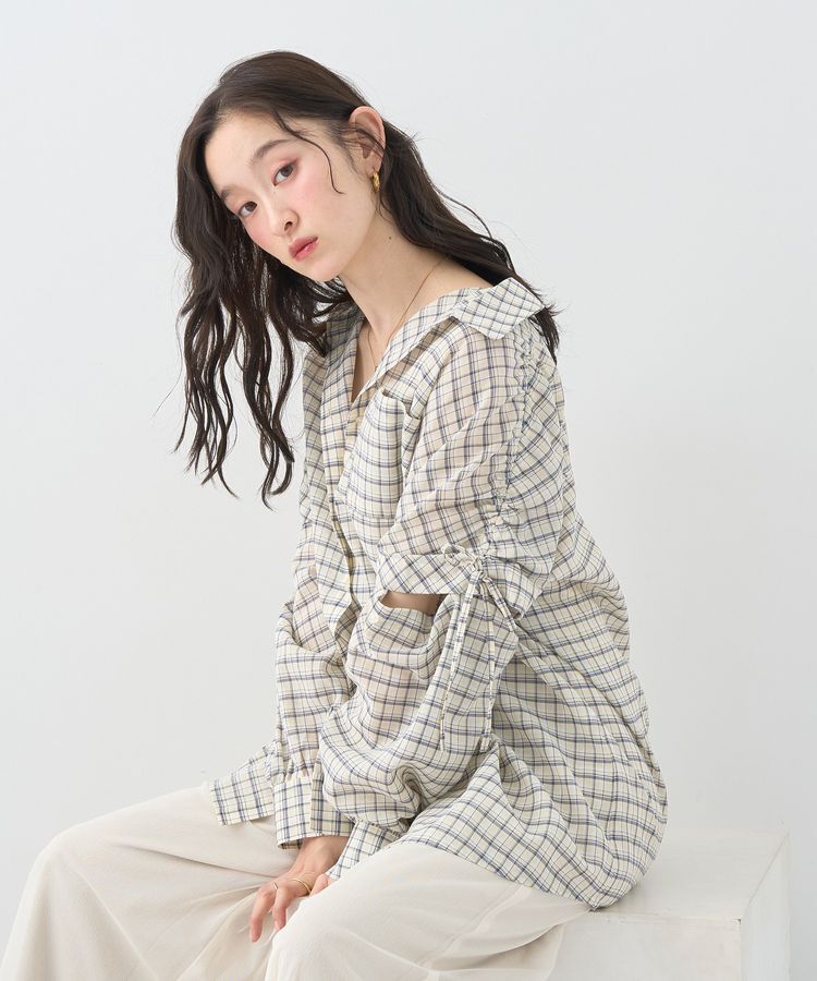 earth music&ecology「2wayショルダードロストリボンチェックシャツ」|シャツ・ブラウス|