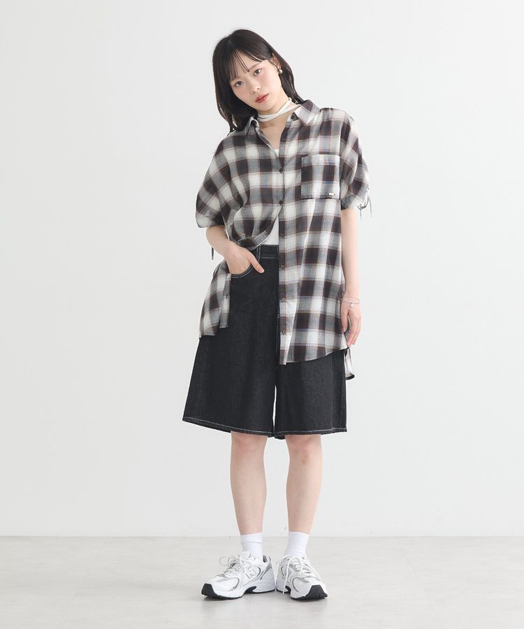 earth music&ecology「2wayショルダードロストリボンチェックシャツ」|シャツ・ブラウス|