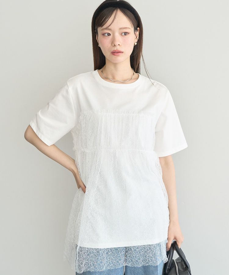 earth music&ecology「ニュアンス柄レースドッキングプルオーバー」|Tシャツ・カットソー|Ivory