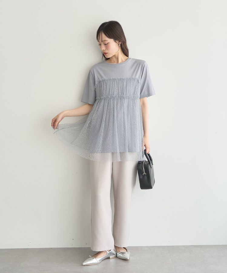 earth music&ecology「ニュアンス柄レースドッキングプルオーバー」|Tシャツ・カットソー|