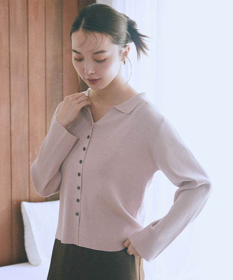 earth music&ecology「襟付きニットカーディガン」|カーディガン|Pink