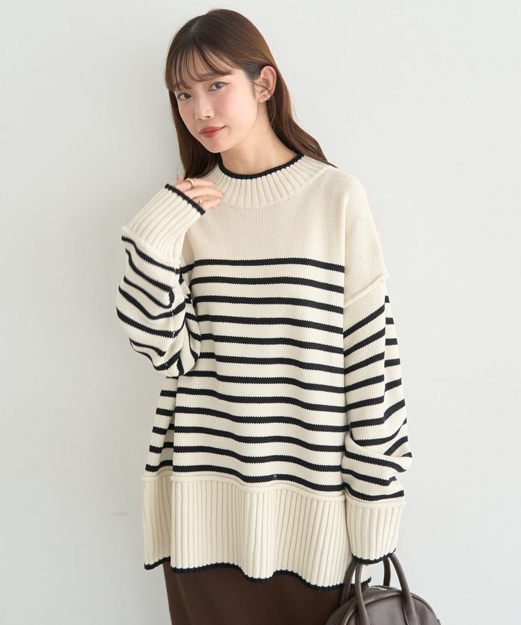 earth music&ecology「アンチピリングモックネックバックスリットニット」|ニット・セーター|