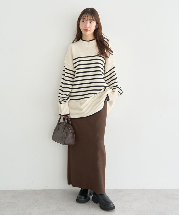 earth music&ecology「アンチピリングモックネックバックスリットニット」|ニット・セーター|