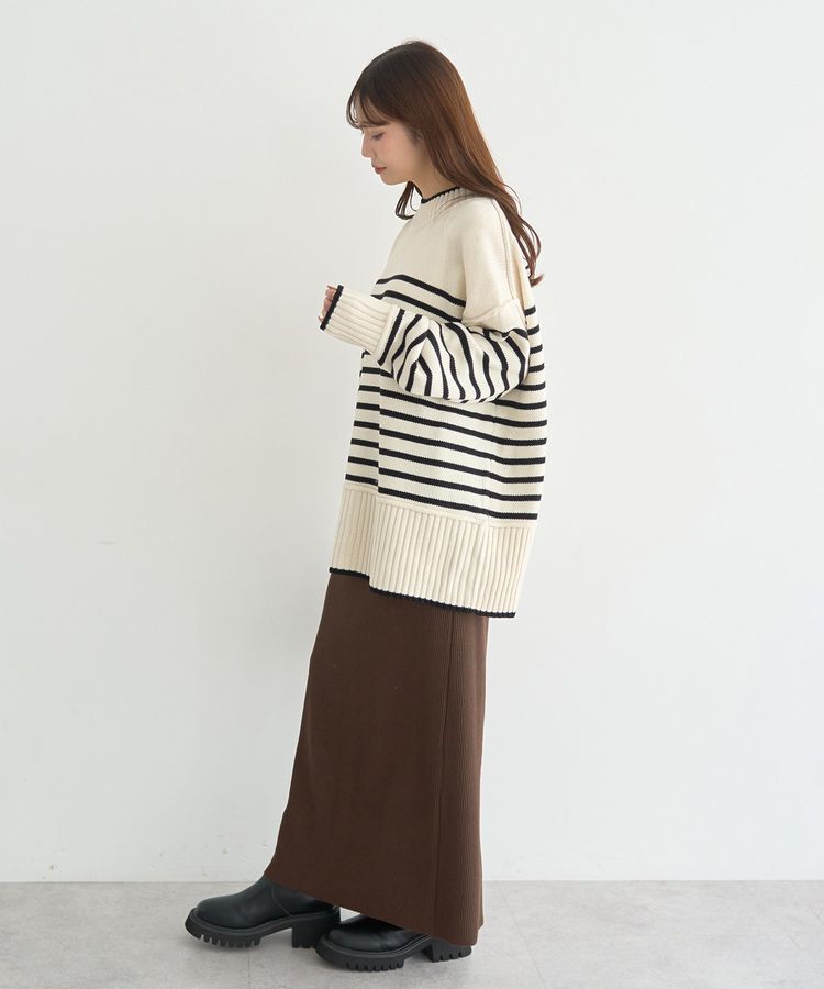 earth music&ecology「アンチピリングモックネックバックスリットニット」|ニット・セーター|