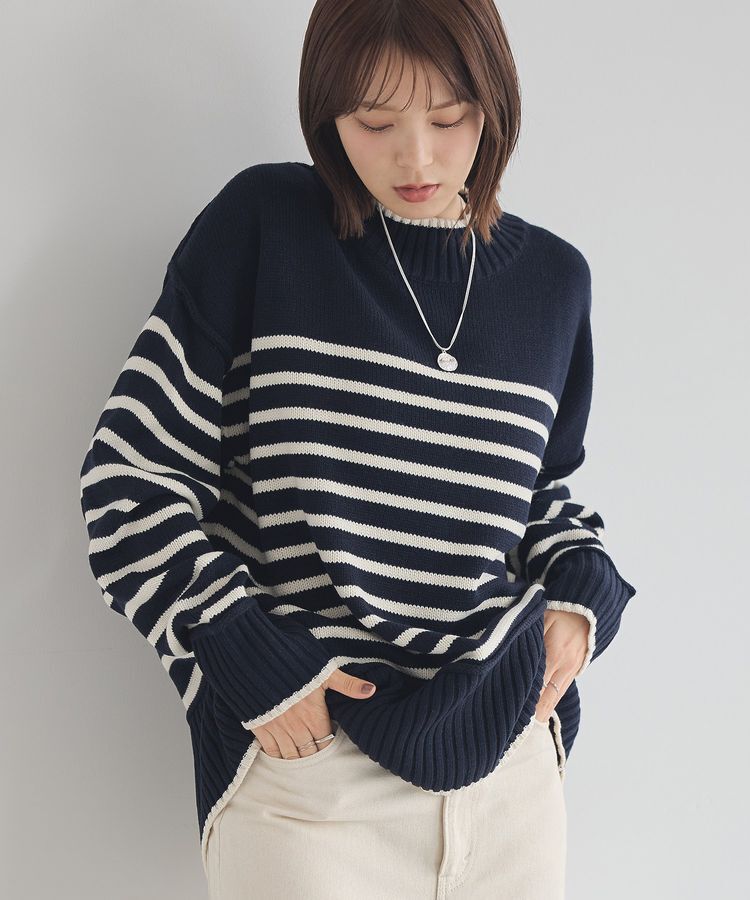 earth music&ecology「アンチピリングモックネックバックスリットニット」|ニット・セーター|