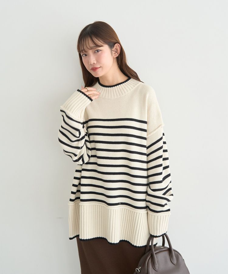 earth music&ecology「アンチピリングモックネックバックスリットニット」|ニット・セーター|