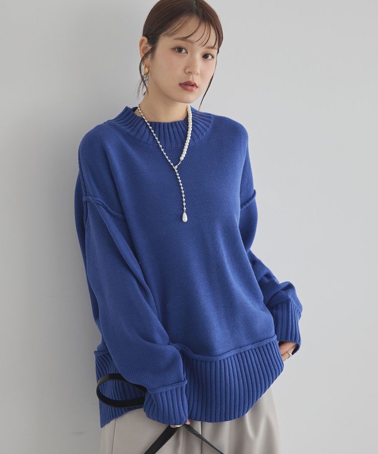 earth music&ecology「アンチピリングモックネックバックスリットニット」|ニット・セーター|Blue