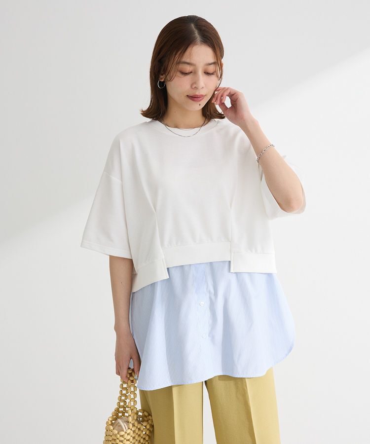 Green Parks「裾タックミニ裏毛シャツドッキングチュニック」|チュニック|Ivory