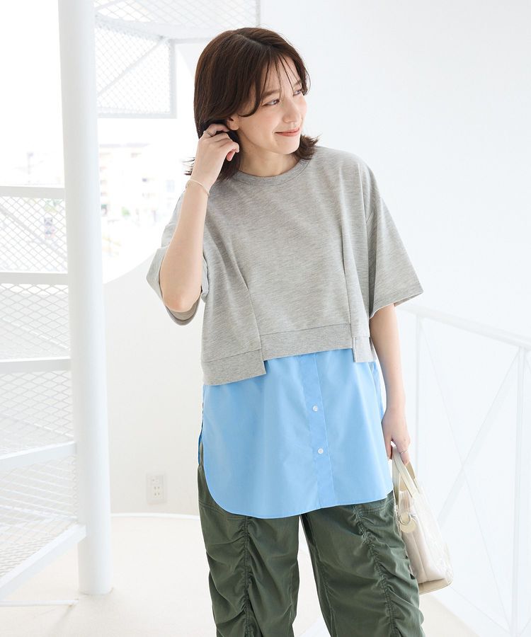 Green Parks「裾タックミニ裏毛シャツドッキングチュニック」|チュニック|