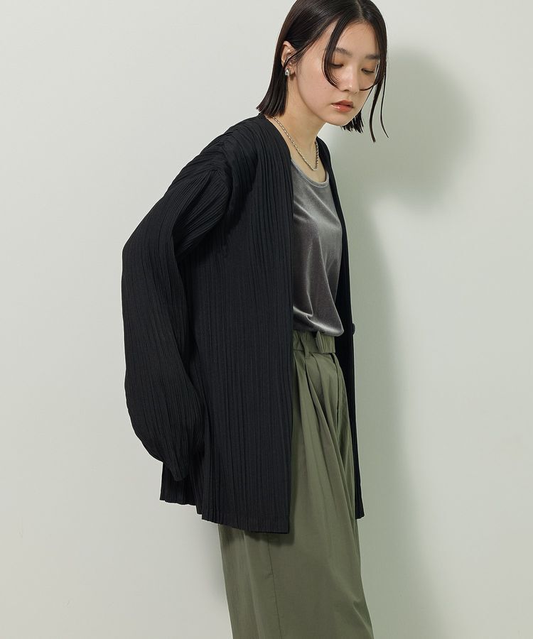 Green Parks「・ELENCARE DUE プリーツノーカラージャケット」|テーラードジャケット|Black