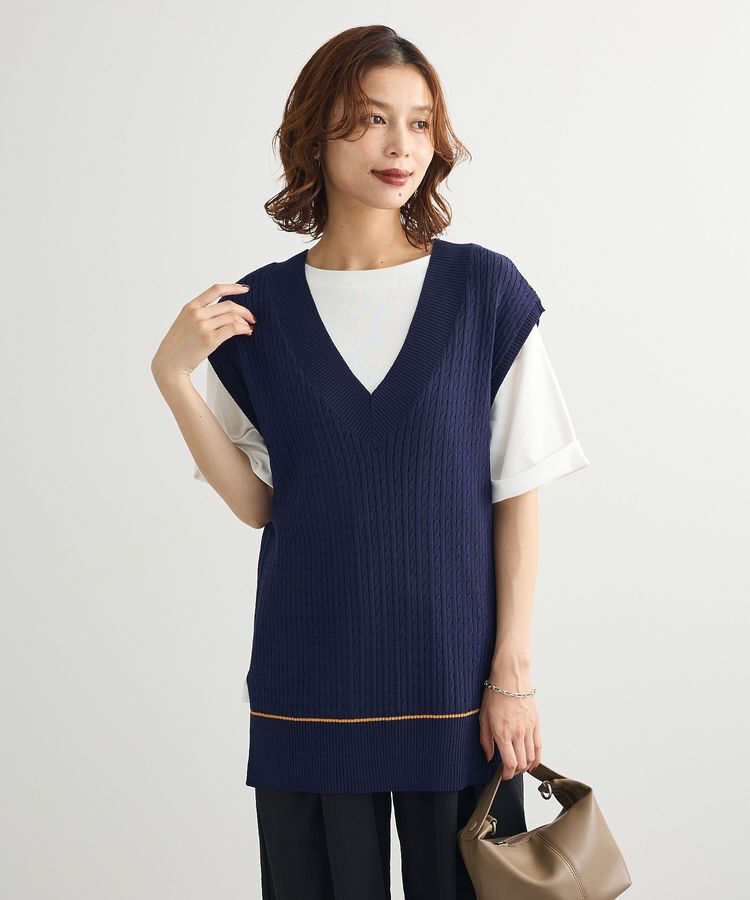 Green Parks「裾ラインケーブルニットベスト」|ベスト・ジレ|