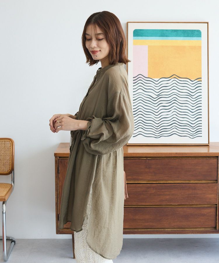 Green Parks「バンドカラー比翼タック袖チュニック」|チュニック|