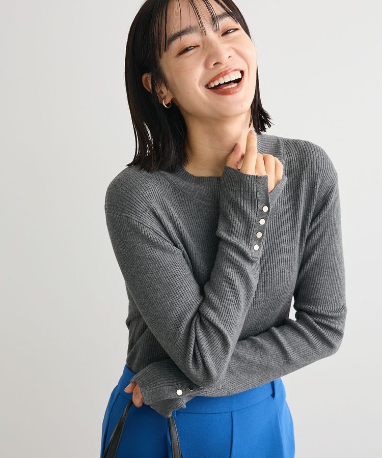 Green Parks「袖口金釦リブニットプルオーバー」|ニット・セーター|Gray Mixture