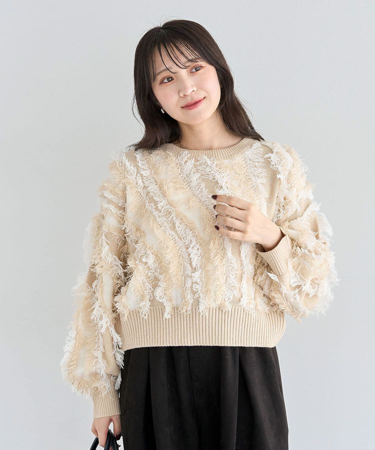 Green Parks「・ELENCARE DUE フリンジジャカードニット」|ニット・セーター|Beige