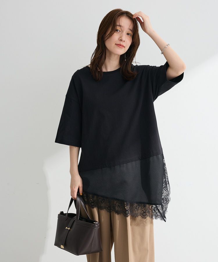 Green Parks「レースドッキングTシャツ」|Tシャツ・カットソー|Black