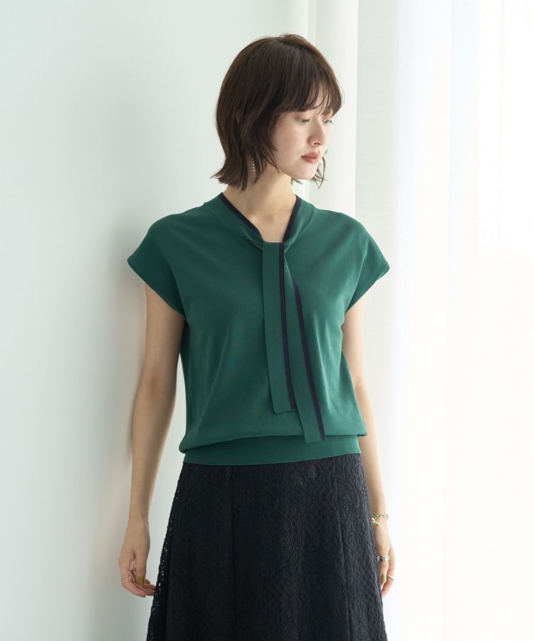 YECCA VECCA「【UVカット】配色ボウタイニット」|ニット・セーター|