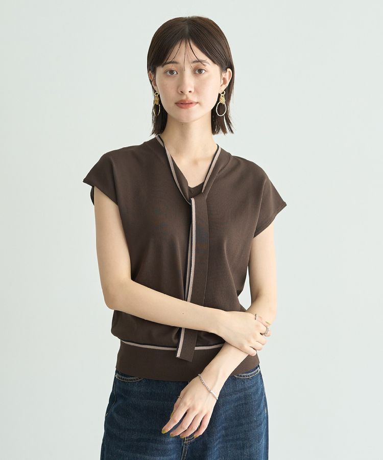 YECCA VECCA「【UVカット】配色ボウタイニット」|ニット・セーター|