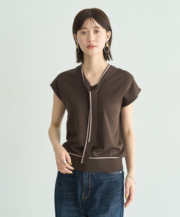 YECCA VECCA「【UVカット】配色ボウタイニット」|ニット・セーター|