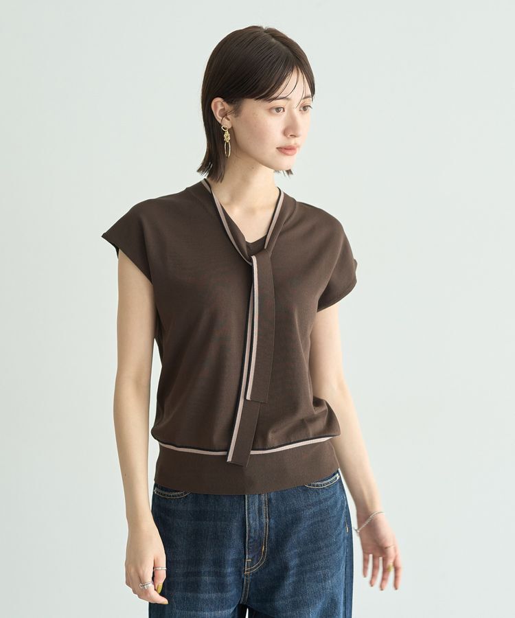 YECCA VECCA「【UVカット】配色ボウタイニット」|ニット・セーター|