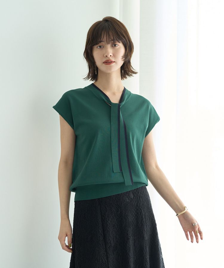 YECCA VECCA「【UVカット】配色ボウタイニット」|ニット・セーター|Green