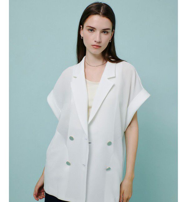 allureville「スラブメッシュフレンチスリーブジャケット」|テーラードジャケット|ホワイト