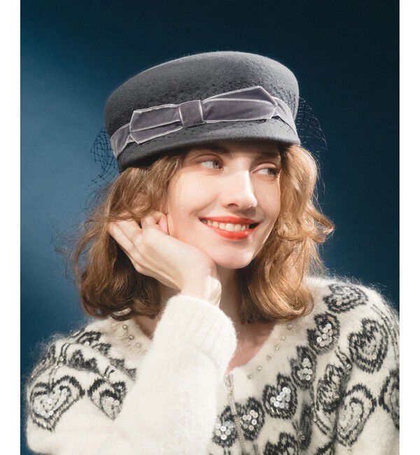 LOULOU WILLOUGHBY「【LOULOU WILLOUGHBY】ベロアリボンキャスケット」|キャップ・キャスケット|グレー