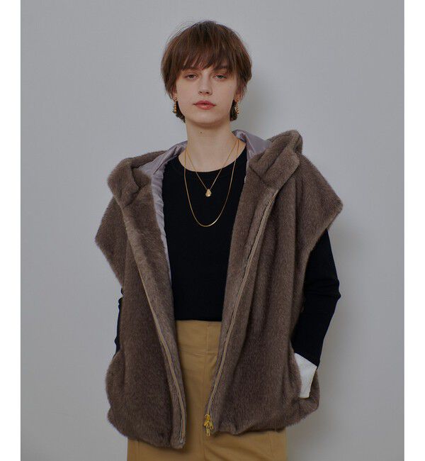 allureville「フェイクミンクファーフーディーブルゾン」|ブルゾン・スタジャン|ダークブラウン