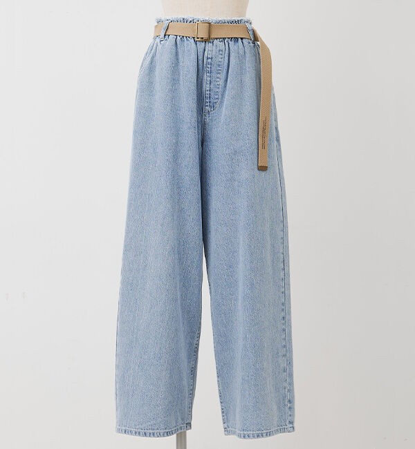  「ベルト付き綿麻デニムパンツ」|デニム|