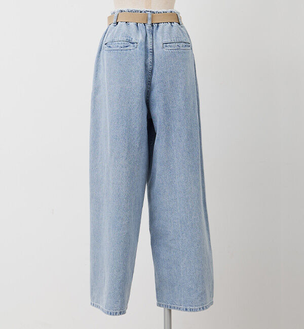  「ベルト付き綿麻デニムパンツ」|デニム|