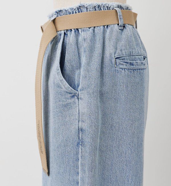  「ベルト付き綿麻デニムパンツ」|デニム|