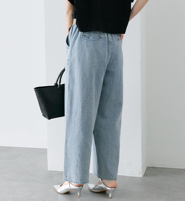  「ベルト付き綿麻デニムパンツ」|デニム|