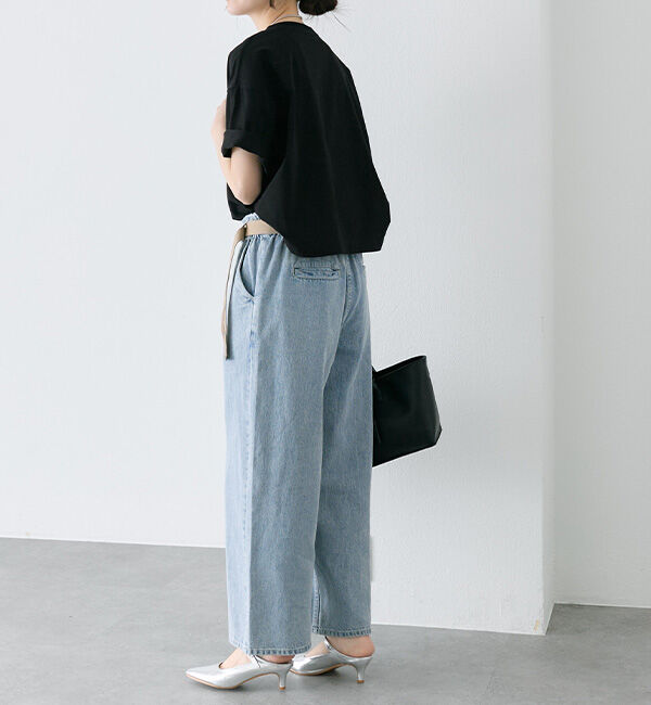  「ベルト付き綿麻デニムパンツ」|デニム|