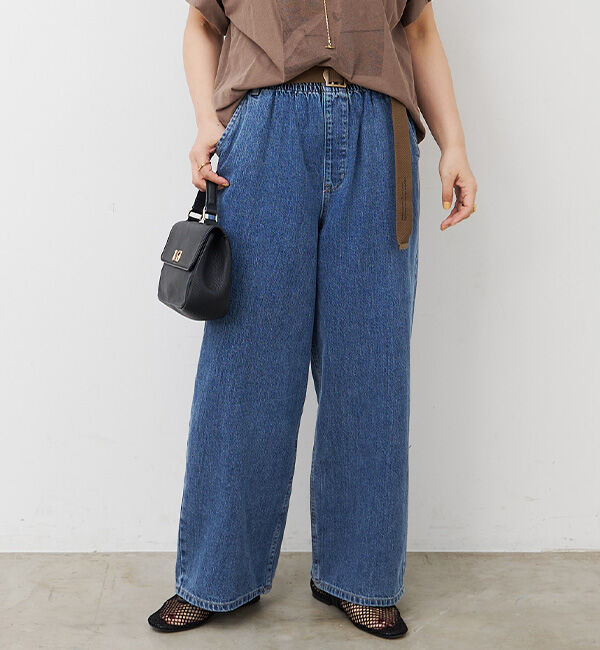  「ベルト付き綿麻デニムパンツ」|デニム|