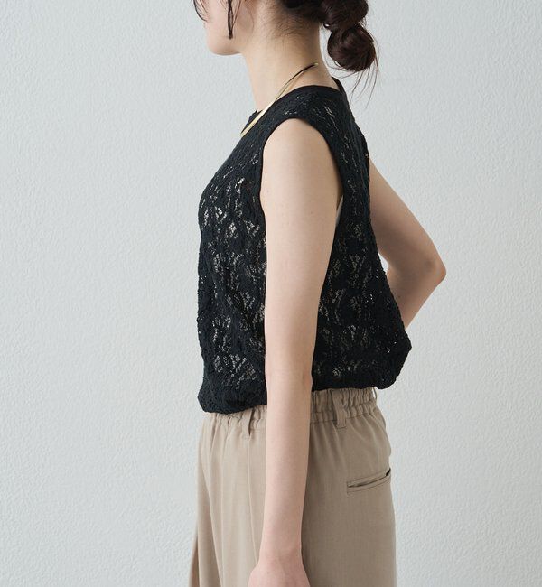  「ストレッチレースノースリーブTシャツ」|Tシャツ・カットソー|