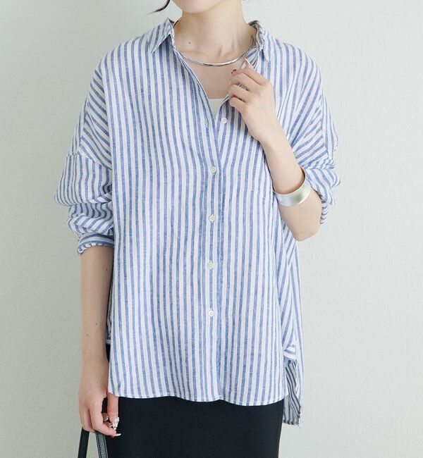  「麻レーヨンストライプシャツ」|シャツ・ブラウス|