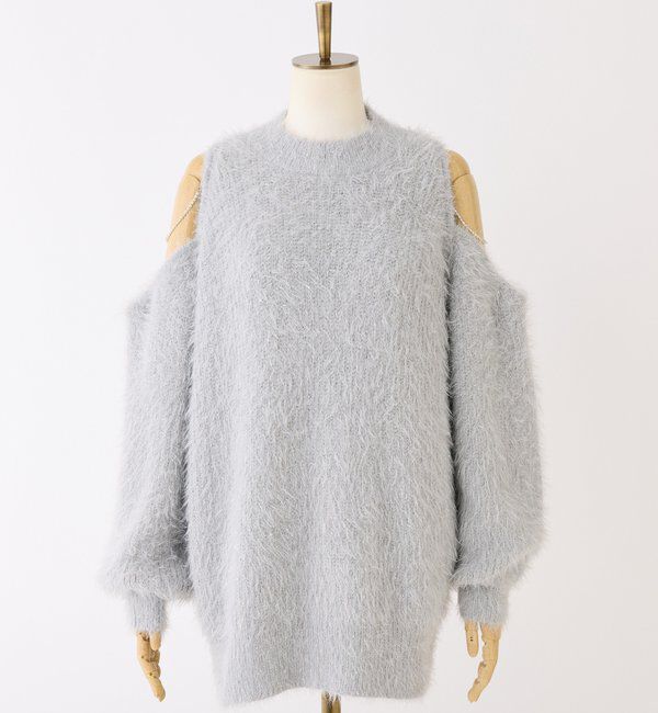  「肩あきビジューニットミニワンピ」|ワンピース|