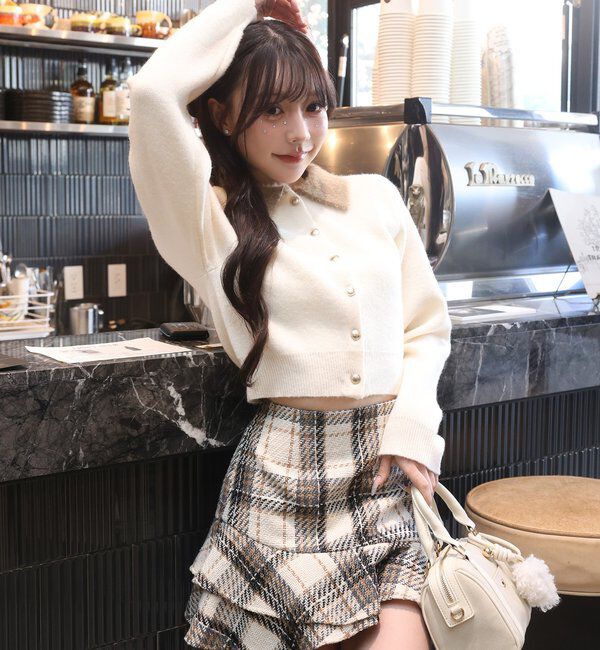  「シャギー襟配色ポロニット」|ニット・セーター|