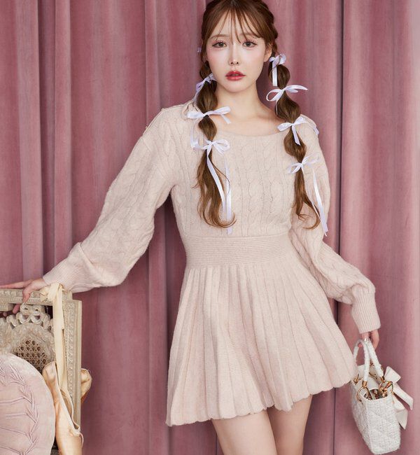  「ケーブルニットミニワンピ」|ワンピース|