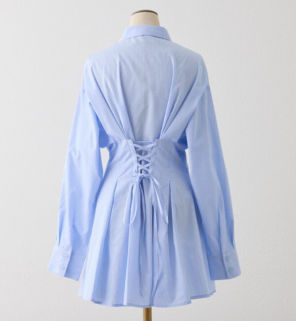  「【マイナス5キロ見え】レースアップシャツチュニック」|シャツ・ブラウス|