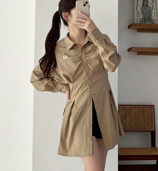  「【マイナス5キロ見え】レースアップシャツチュニック」|シャツ・ブラウス|